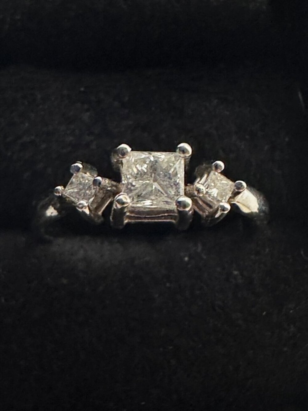 PRE-OWNED 14k White Gold .39 ctw Princess Cut 3-Diamond Engagement Ring
